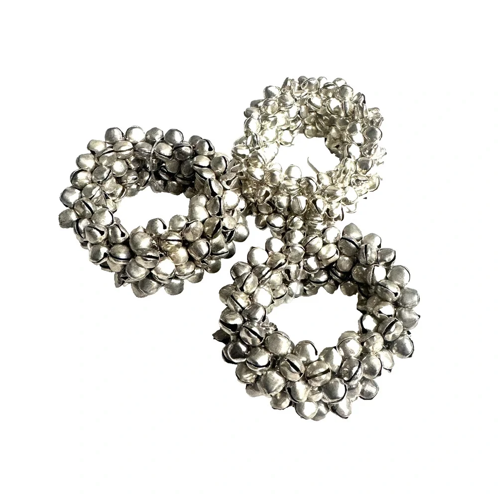 KIM SEYBERT SET OF 3 SILVER JINGLE BELLS NAPKIN RINGS NEIMAN MARCUS